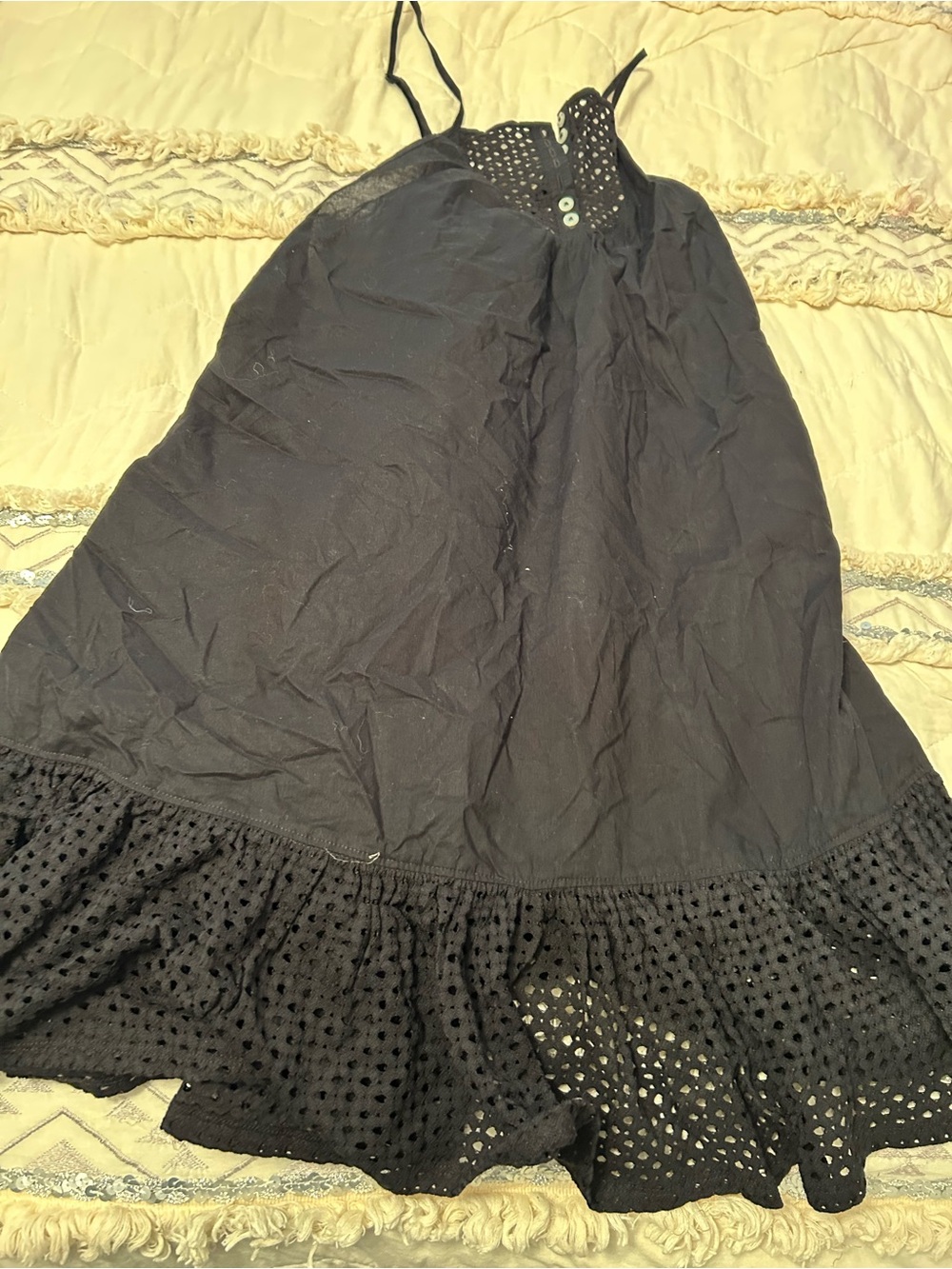 Free People Black Eyelet Hem Spaghetti-Strap Women's Dress
